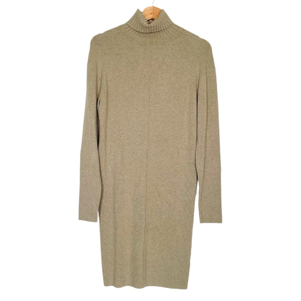 BROCHU WALKER Turtle Neck Sweater Dress Long Sleeve In Taupe Size Small